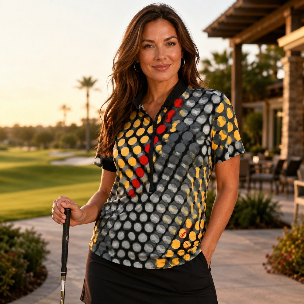 Jamie Sadock Women XL Golf Pullover Top Abstract Dot Print 1/2 Zip Stretch Shirt